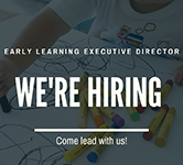 child drawing with a dark background and text that says we're hiring