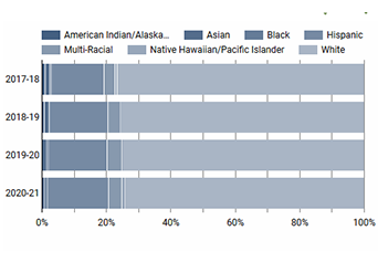 chart that shows demographic data for students from 2017-2021