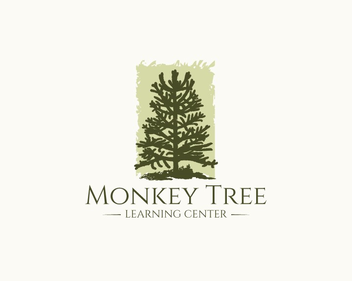 Illustration of a large tree that says monkey tree learning center