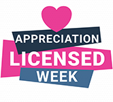 text that says licensed appreciation week with a heart