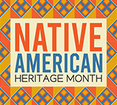 native american heritage month text with orange, red and blue design