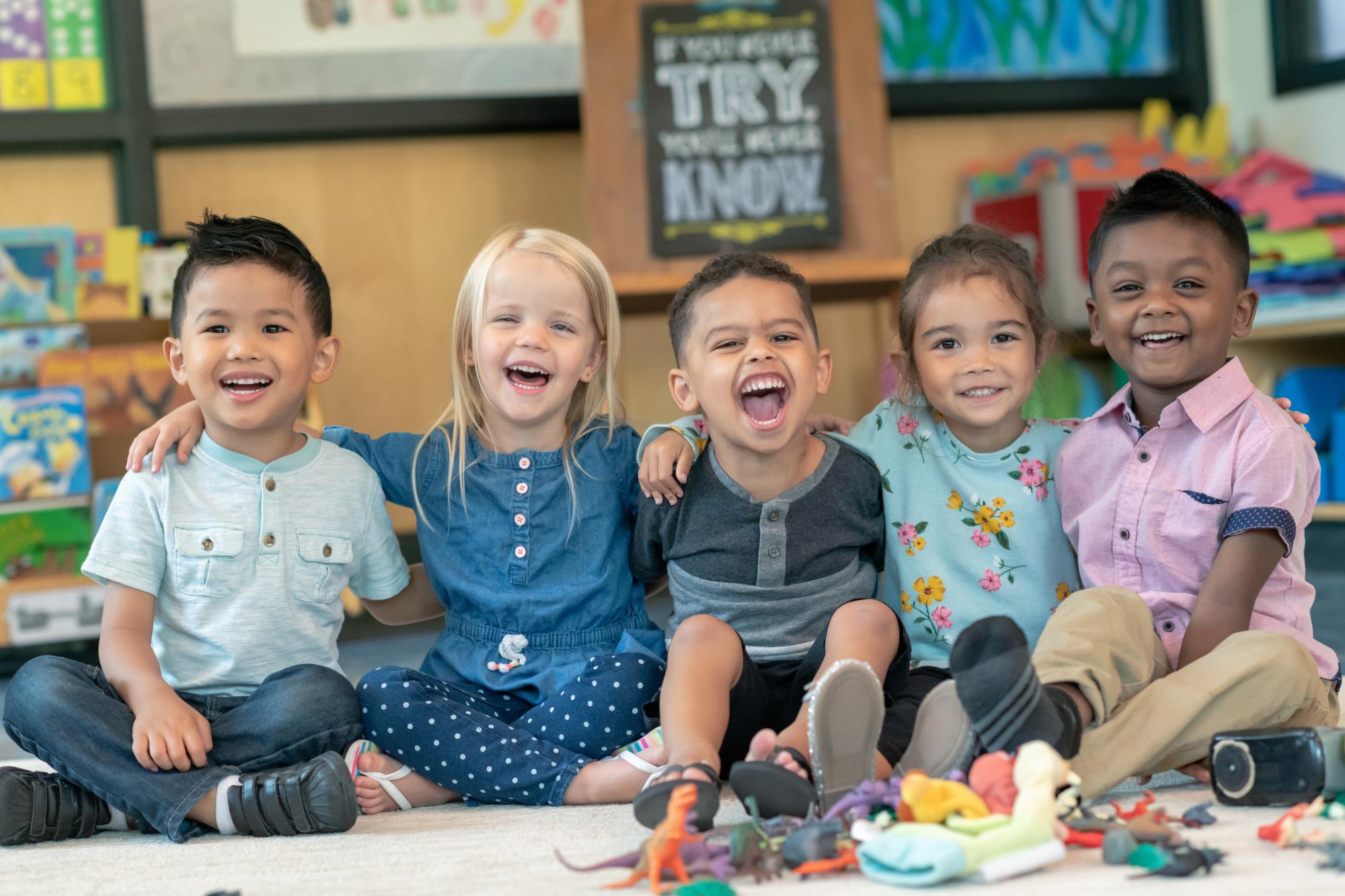 Preschool children smiling in class