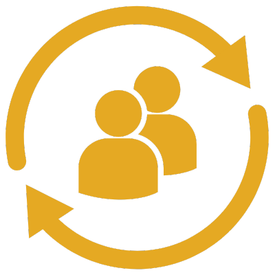 Icon of arrows rotating around two people