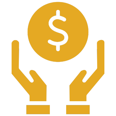 Icon of hands holding a coin with a dollar sign