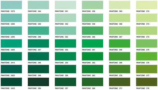 color swatches of the many shades of green