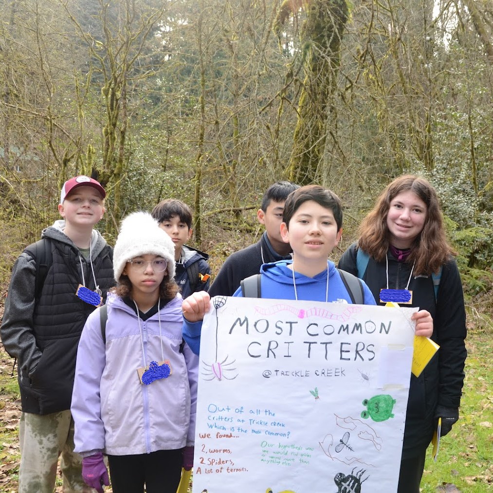 students displaying field study project: most common critters