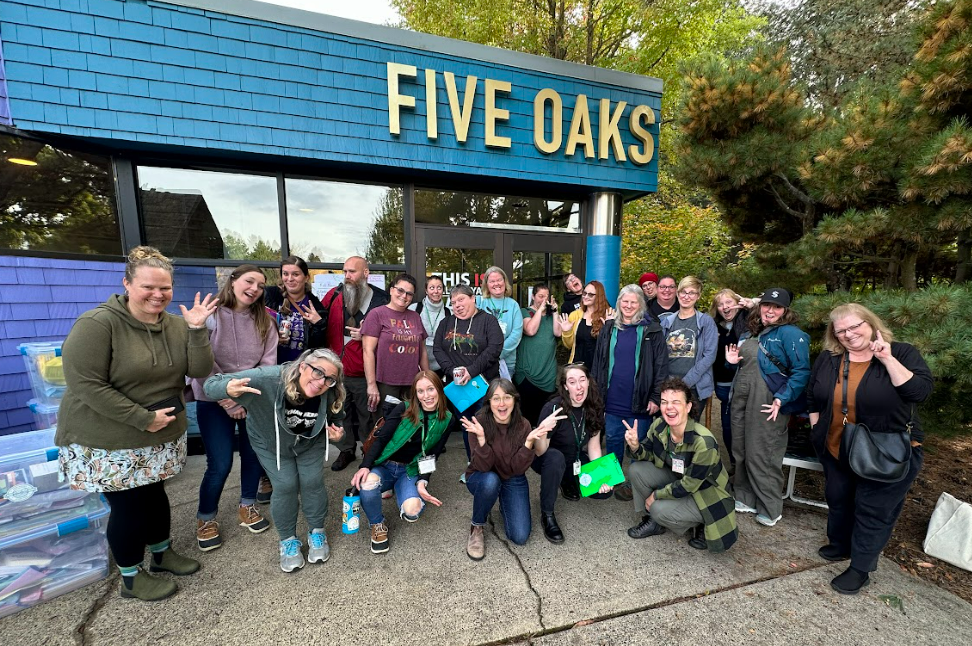 Group of educators in front of Five Oaks Museum