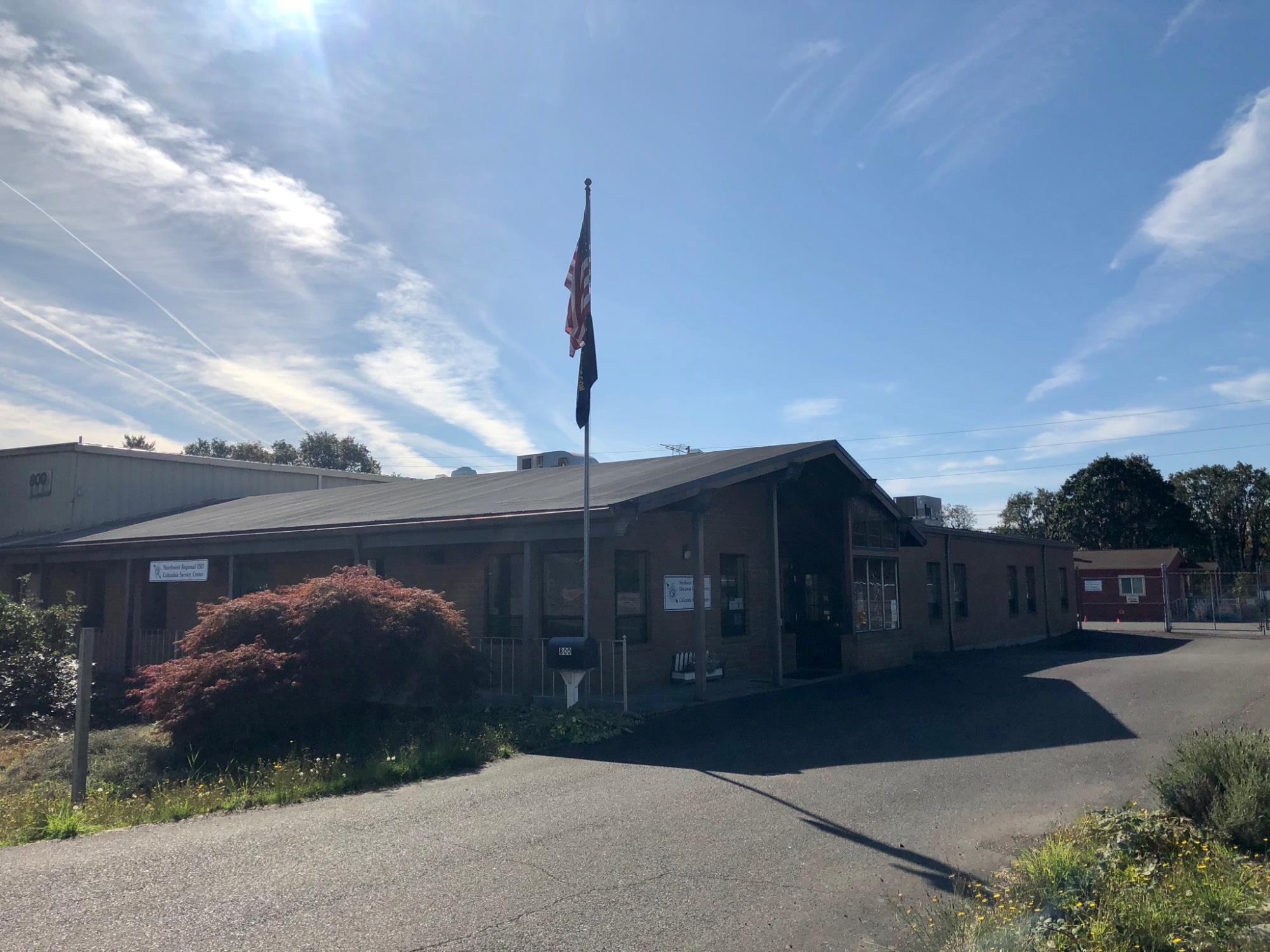 Outside of the Columbia Service Center on a sunny day