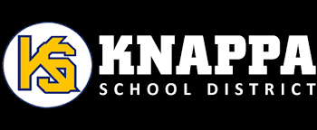 Yellow letters K and S with white text that says Knappa School District on a black background