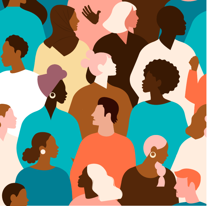 Illustration of a diverse crowd of people, closely arranged